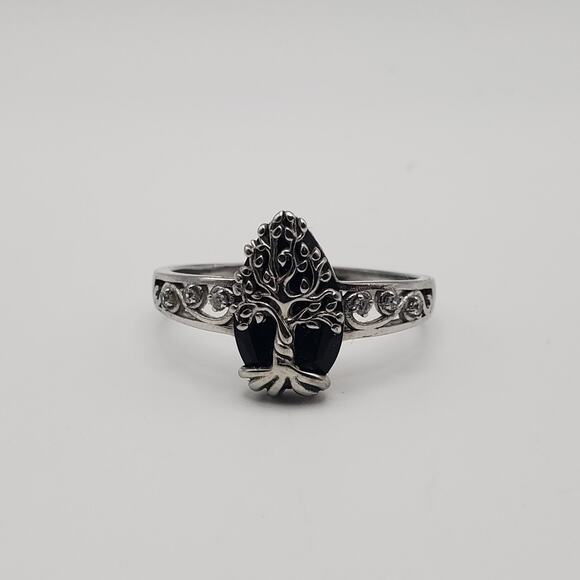 YFN Black Tourmaline Ring – Sterling Silver Crystal Tree of Life Design Size 10 - Picture 1 of 9